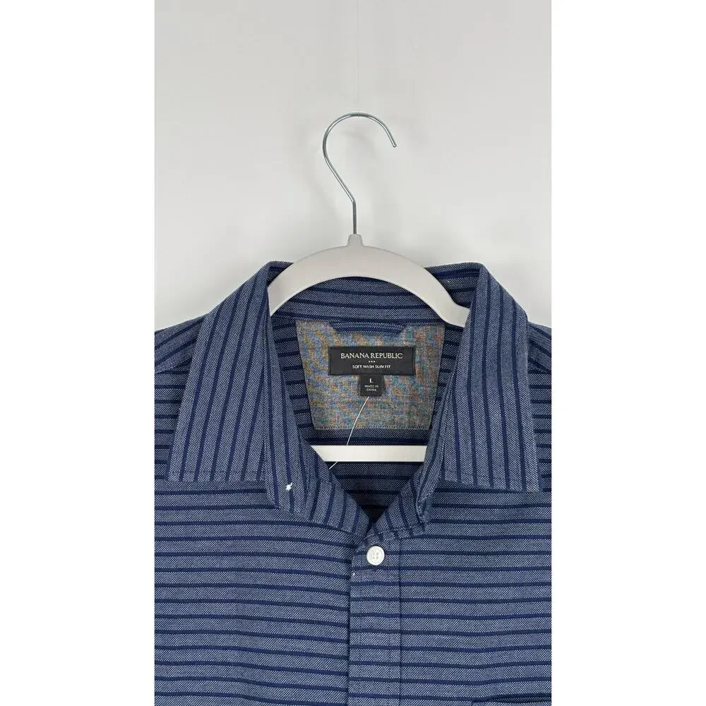 Banana Republic Striped Button Up Long Sleeve Alpha Shirt Mens Size Large Blue